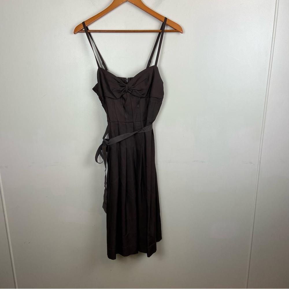 BCBGMaxazria Chocolate Brown‎ Retro A-Line Dress with Tie Size 4 Lightweight